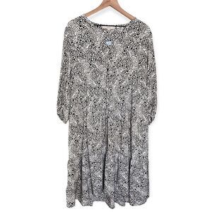 NWT Loft Tiered Midi Dress in Black and White Animal Print‎ Size XS Petite
